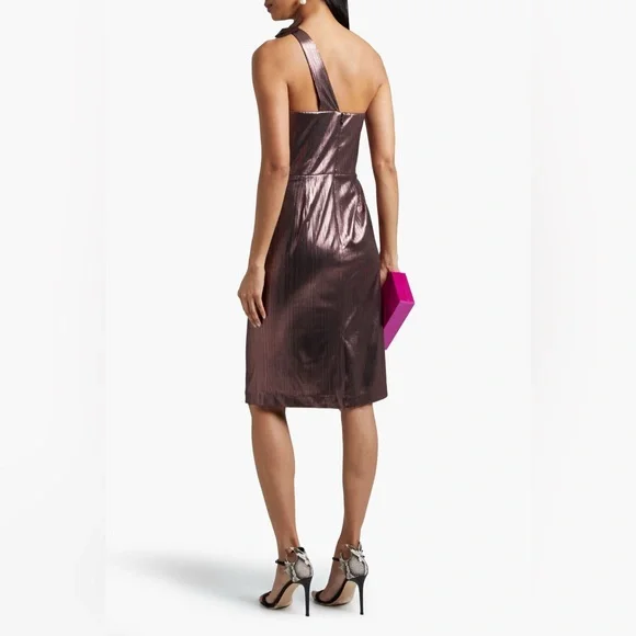 🎉Host Pick!🎉 Marchesa Notte One-Shoulder Appliqué Metallic Dress Size 8 NWT - Picture 3 of 4